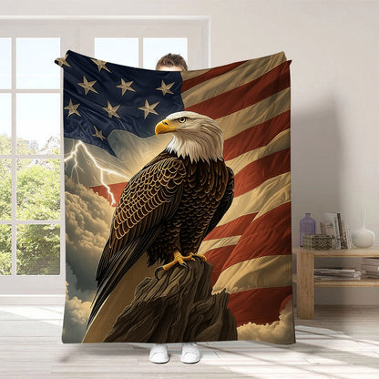 GiftoLuck 4th of July Independence Day 250th Anniversary Flannel Blanket (1776–2026) – Patriotic USA Throw with American Flag, Bald Eagle & Statue of Liberty