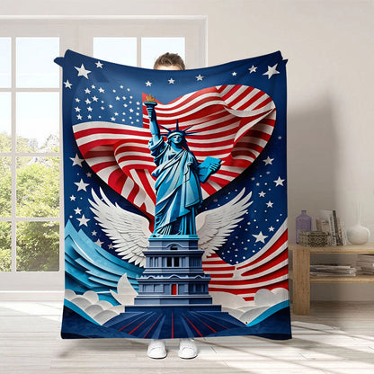 GiftoLuck 4th of July Independence Day 250th Anniversary Flannel Blanket (1776–2026) – Patriotic USA Throw with American Flag, Bald Eagle & Statue of Liberty