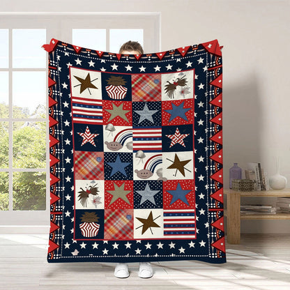 GiftoLuck 4th of July Independence Day 250th Anniversary Flannel Blanket (1776–2026) – Patriotic USA Throw with American Flag, Bald Eagle & Statue of Liberty
