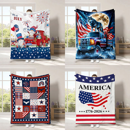 GiftoLuck 4th of July Independence Day 250th Anniversary Flannel Blanket (1776–2026) – Patriotic USA Throw with American Flag, Bald Eagle & Statue of Liberty