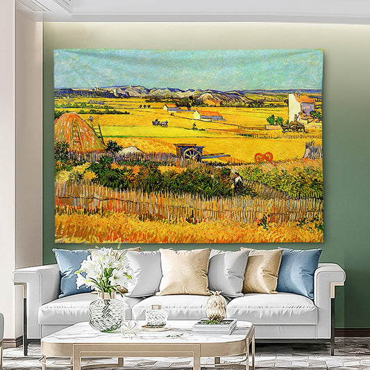GiftoLuck Super Cozy Rural Oil Painting Style Tapestry, INS Aesthetic Wall Hanging for Bedroom Headboard Background Wall Decor