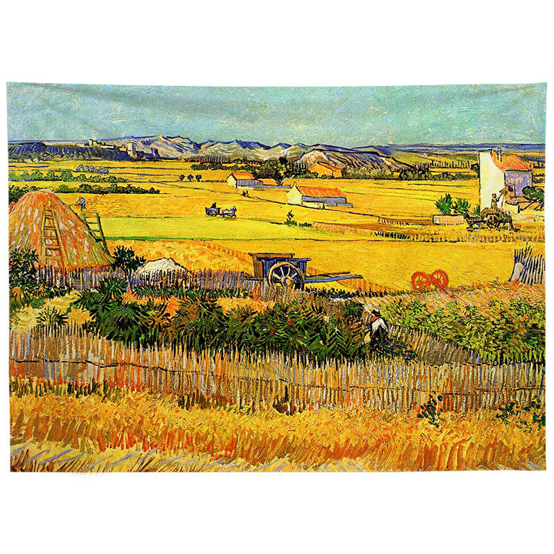 GiftoLuck Super Cozy Rural Oil Painting Style Tapestry, INS Aesthetic Wall Hanging for Bedroom Headboard Background Wall Decor