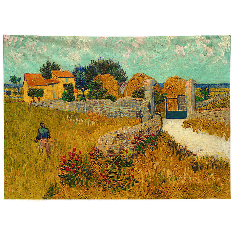 GiftoLuck Super Cozy Rural Oil Painting Style Tapestry, INS Aesthetic Wall Hanging for Bedroom Headboard Background Wall Decor