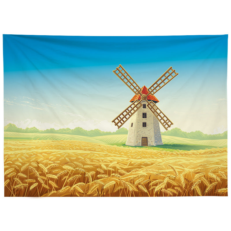 GiftoLuck Super Cozy Rural Oil Painting Style Tapestry, INS Aesthetic Wall Hanging for Bedroom Headboard Background Wall Decor