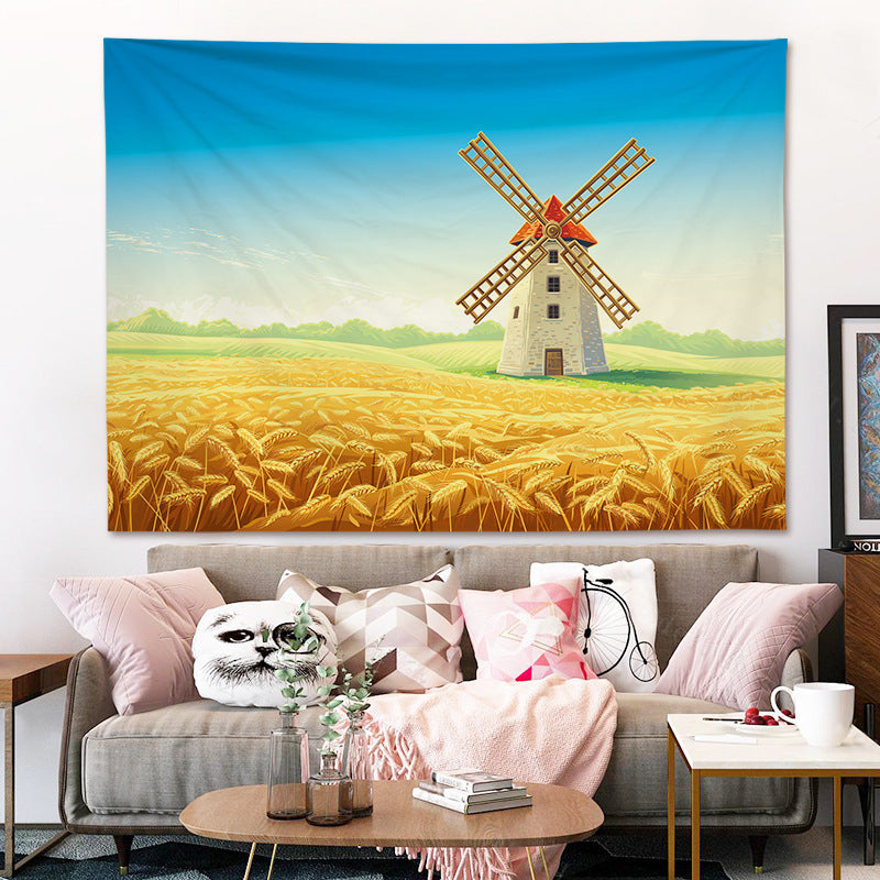 GiftoLuck Super Cozy Rural Oil Painting Style Tapestry, INS Aesthetic Wall Hanging for Bedroom Headboard Background Wall Decor