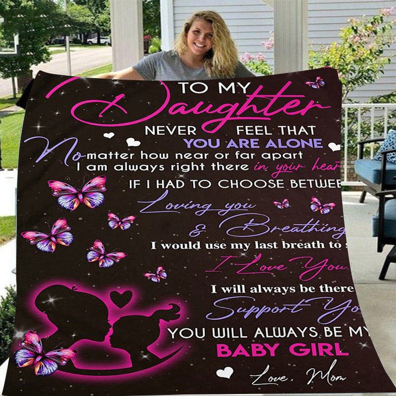 GiftoLuck “To My Daughter” Flannel Blanket – Inspirational Message Throw from Mom&Dad