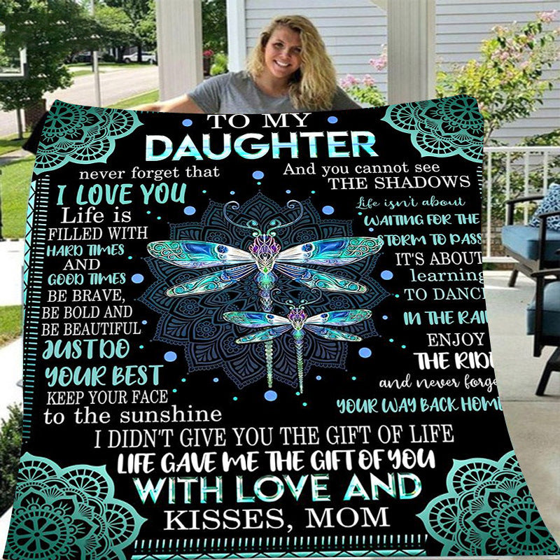 GiftoLuck “To My Daughter” Flannel Blanket – Inspirational Message Throw from Mom&Dad