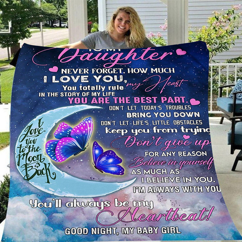 GiftoLuck “To My Daughter” Flannel Blanket – Inspirational Message Throw from Mom&Dad