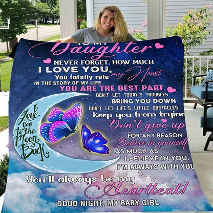 GiftoLuck “To My Daughter” Flannel Blanket – Inspirational Message Throw from Mom&Dad