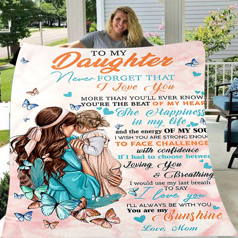 GiftoLuck “To My Daughter” Flannel Blanket – Inspirational Message Throw from Mom&Dad