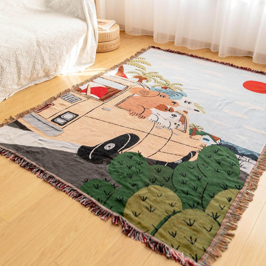 GifitoLuck Dog&Car Print Wall Tapestry Sofa Camping Throw Blanket for Cosy UK Homes