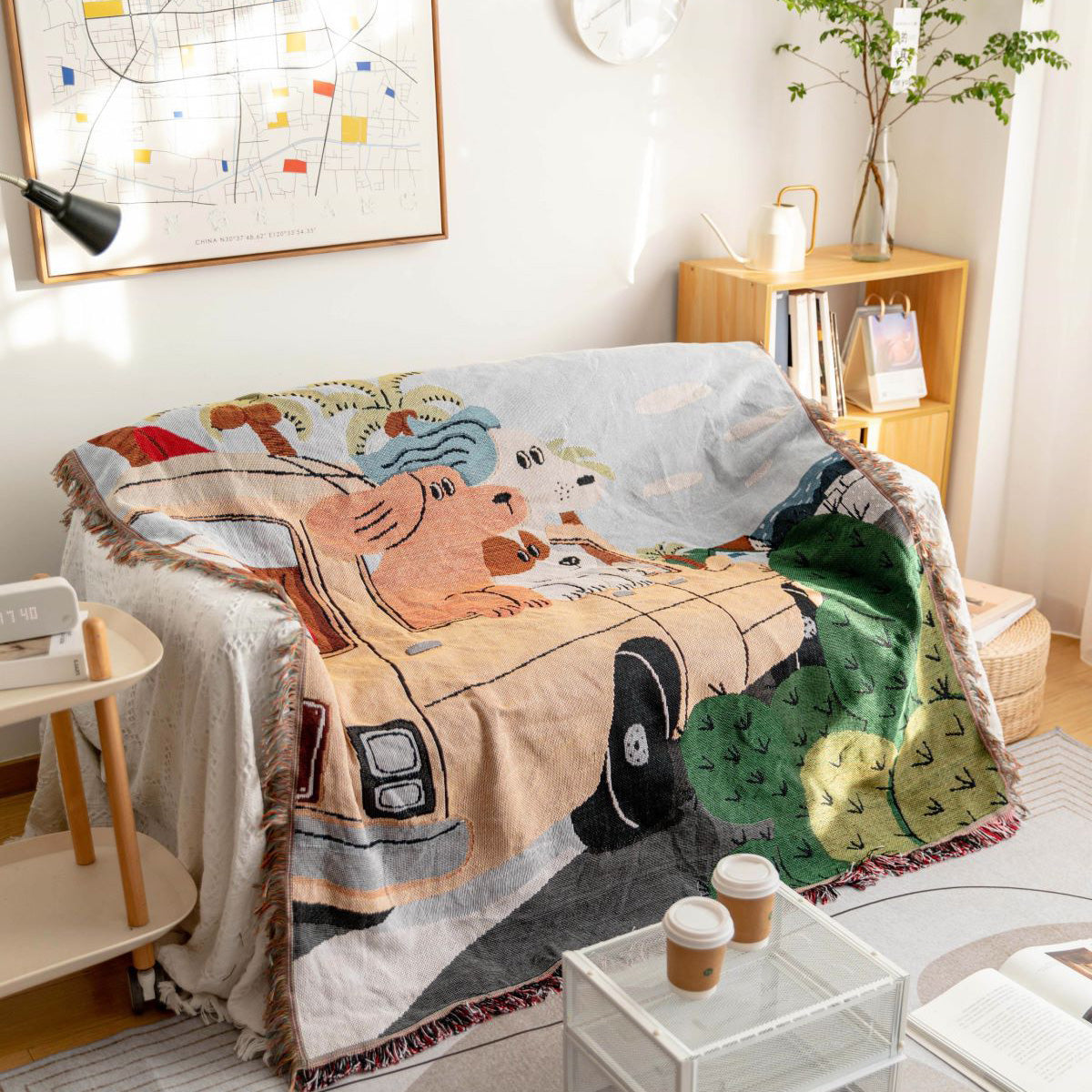 GifitoLuck Dog&Car Print Wall Tapestry Sofa Camping Throw Blanket for Cosy UK Homes