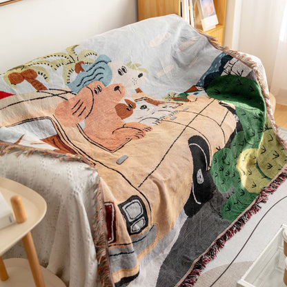 GifitoLuck Dog&Car Print Wall Tapestry Sofa Camping Throw Blanket for Cosy UK Homes