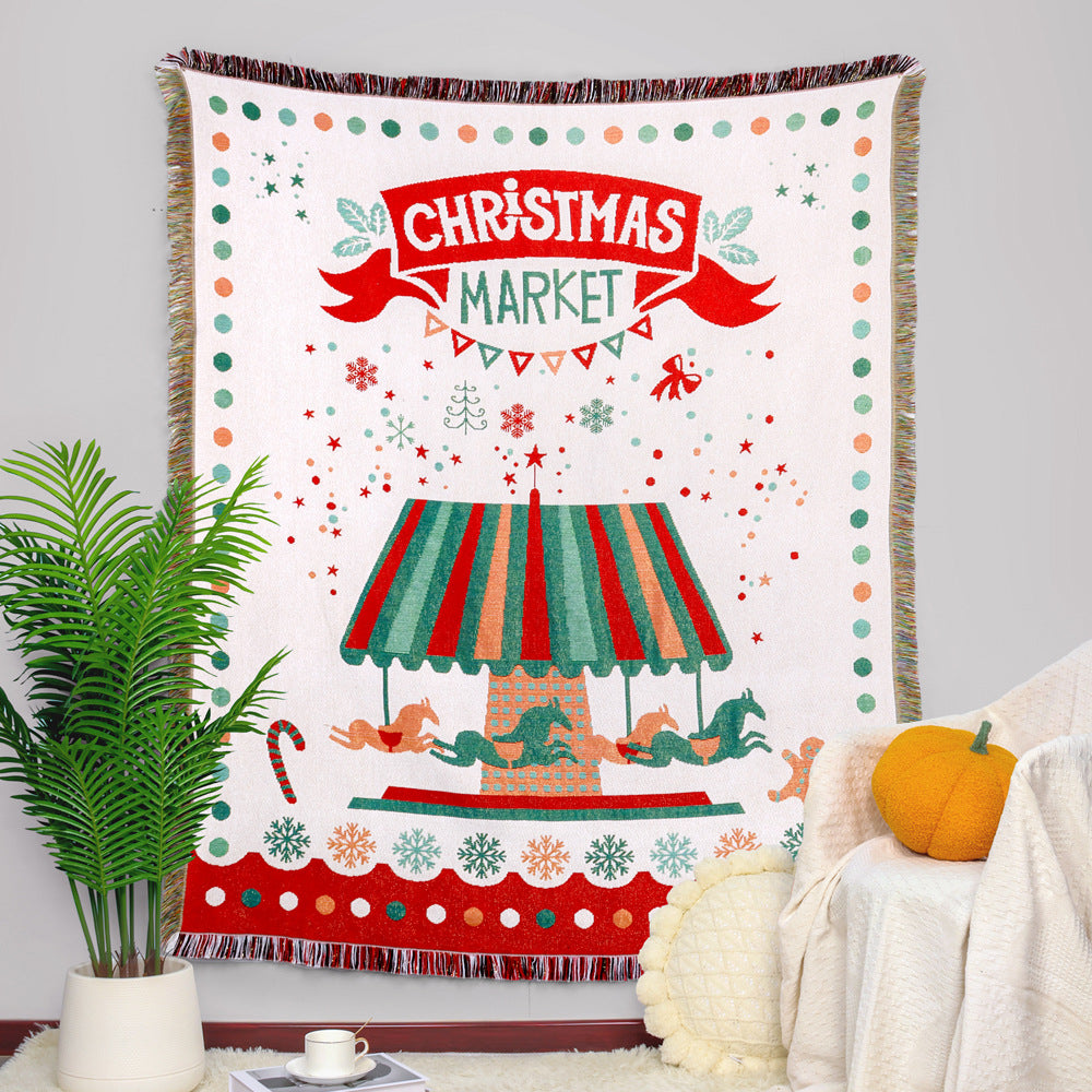 GiftoLuck Merry Christmas Jacquard Tapestry Throw Blanket Sofa Cover X'mas Gift