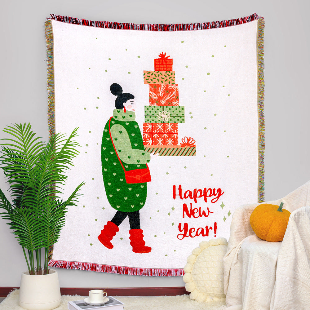 GiftoLuck Merry Christmas Jacquard Tapestry Throw Blanket Sofa Cover X'mas Gift