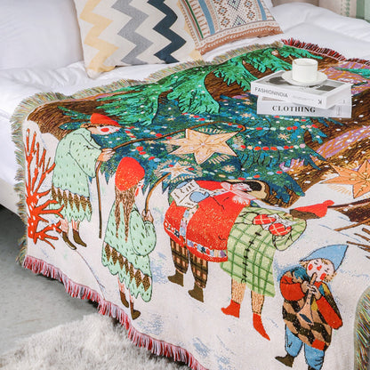 GiftoLuck Merry Christmas Jacquard Tapestry Throw Blanket Sofa Cover X'mas Gift