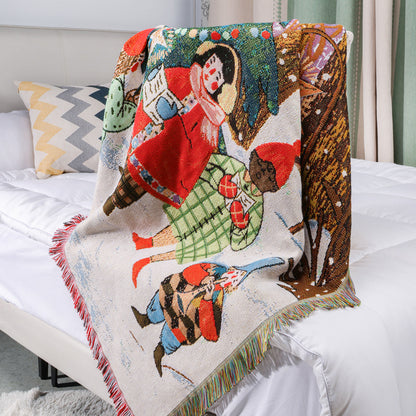 GiftoLuck Merry Christmas Jacquard Tapestry Throw Blanket Sofa Cover X'mas Gift