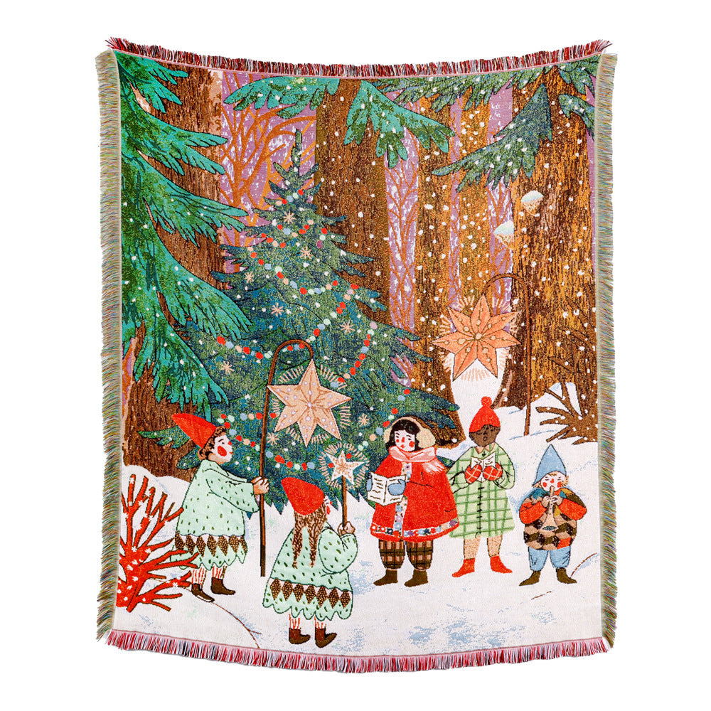 GiftoLuck Merry Christmas Jacquard Tapestry Throw Blanket Sofa Cover X'mas Gift