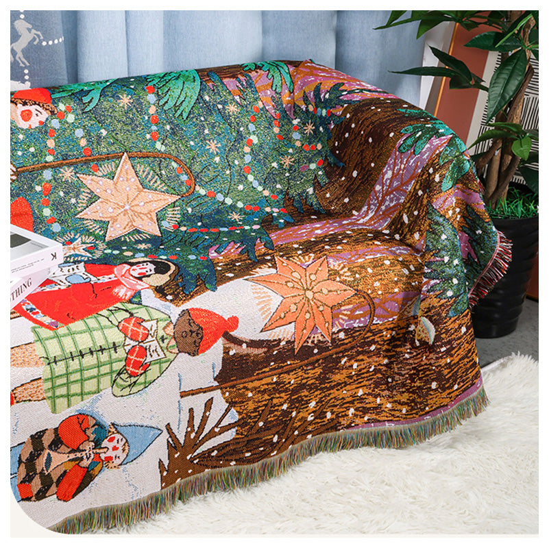 GiftoLuck Merry Christmas Jacquard Tapestry Throw Blanket Sofa Cover X'mas Gift
