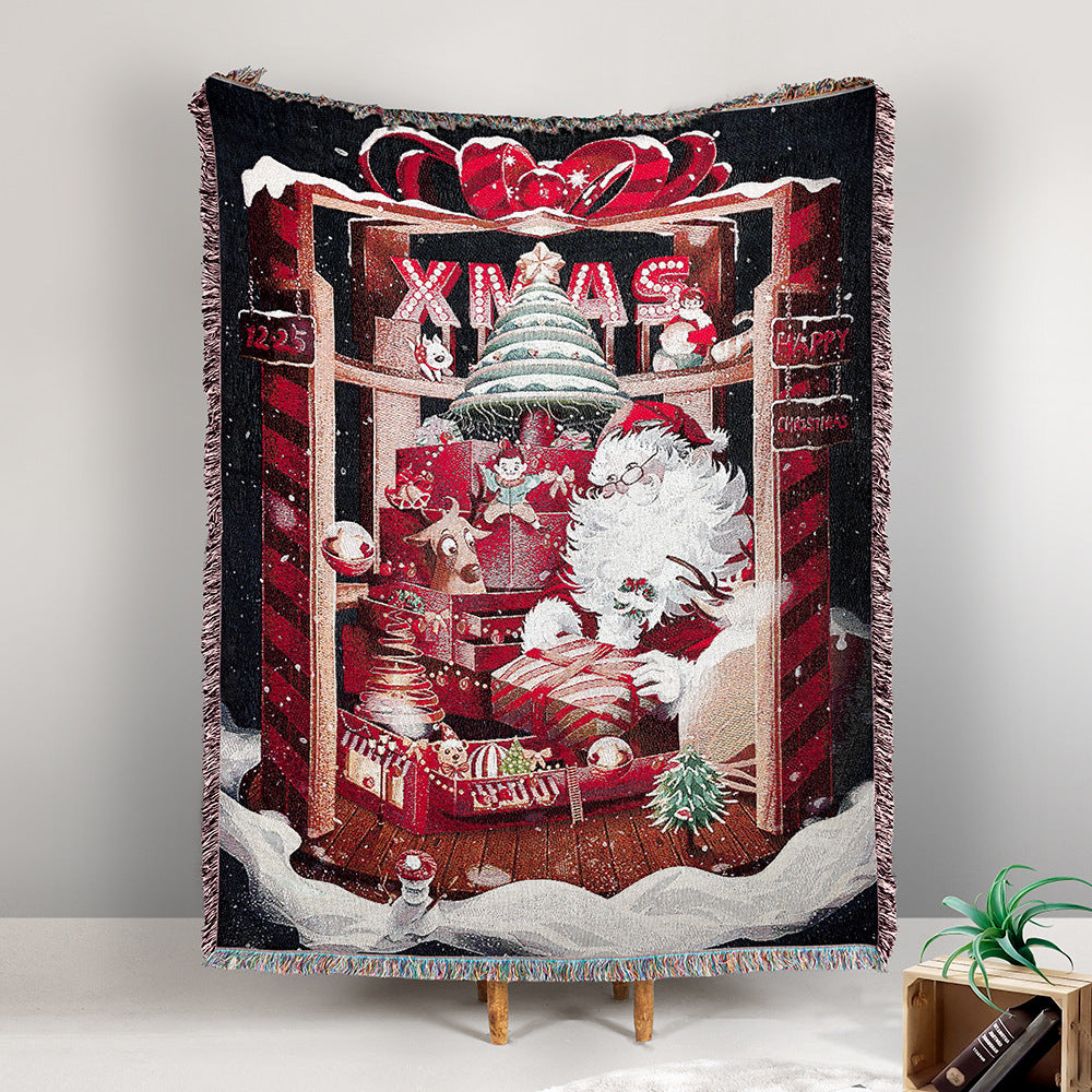 GiftoLuck Merry Christmas Jacquard Tapestry Throw Blanket Sofa Cover X'mas Gift Idea