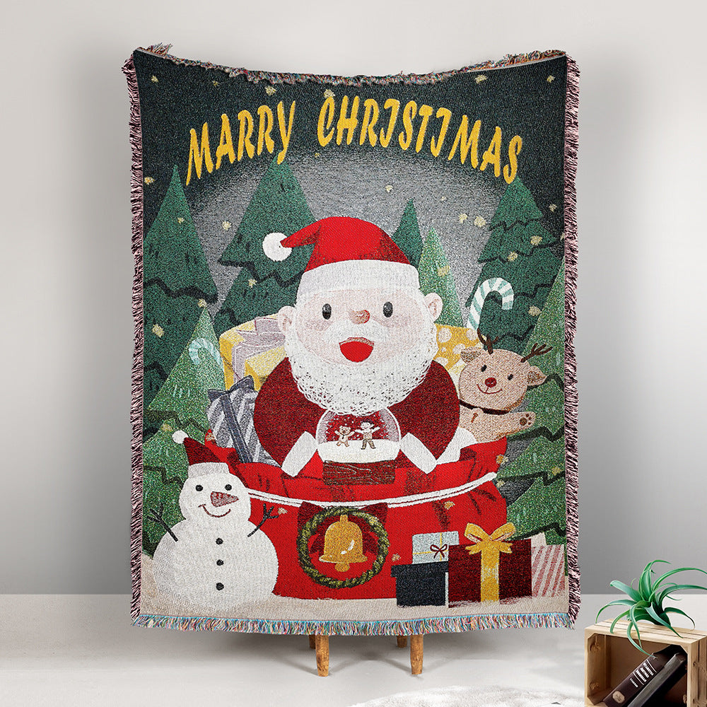 GiftoLuck Merry Christmas Jacquard Tapestry Throw Blanket Sofa Cover X'mas Gift Idea