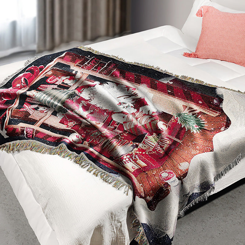 GiftoLuck Merry Christmas Jacquard Tapestry Throw Blanket Sofa Cover X'mas Gift Idea