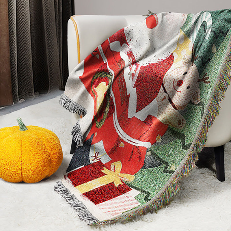 GiftoLuck Merry Christmas Jacquard Tapestry Throw Blanket Sofa Cover X'mas Gift Idea