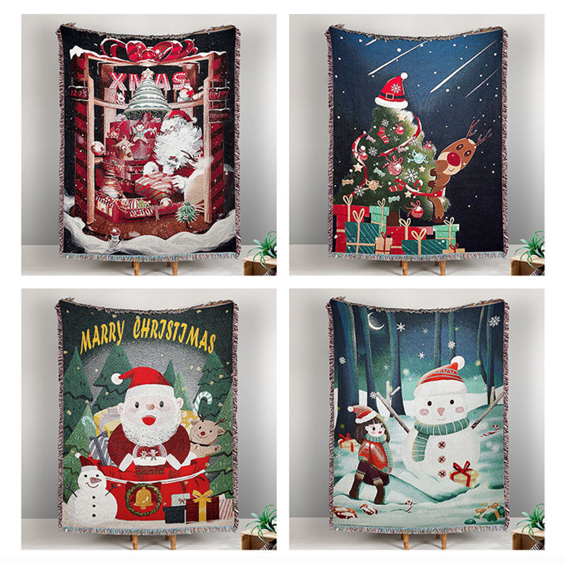 GiftoLuck Merry Christmas Jacquard Tapestry Throw Blanket Sofa Cover X'mas Gift Idea