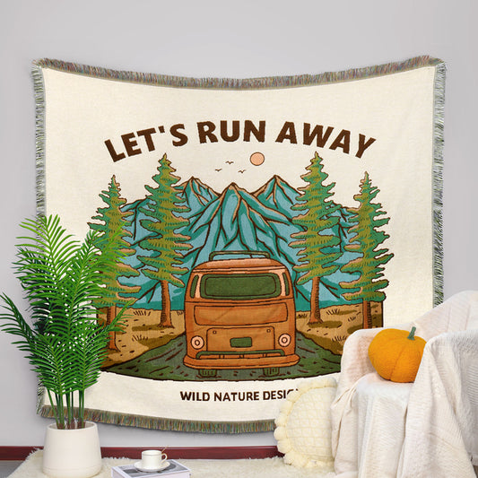 GiftoLuck Forest Park Sunflower Jacquard Woven Picnic Tapestry Sofa Throw Blanket