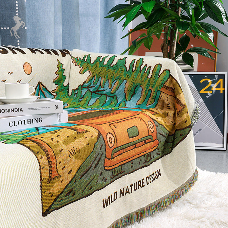 GiftoLuck Forest Park Sunflower Jacquard Woven Picnic Tapestry Sofa Throw Blanket