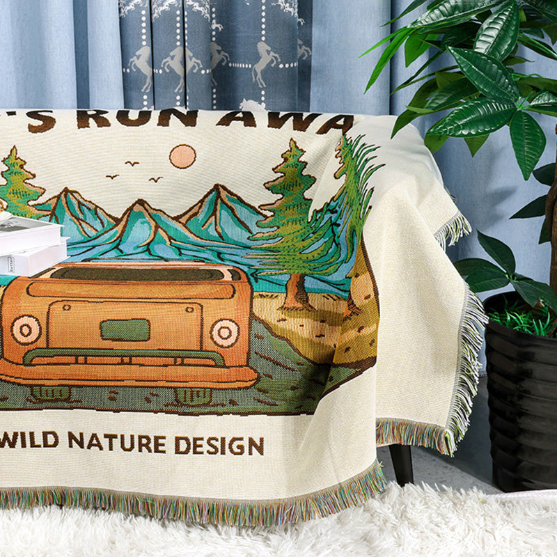 GiftoLuck Forest Park Sunflower Jacquard Woven Picnic Tapestry Sofa Throw Blanket
