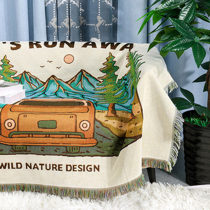 GiftoLuck Forest Park Sunflower Jacquard Woven Picnic Tapestry Sofa Throw Blanket