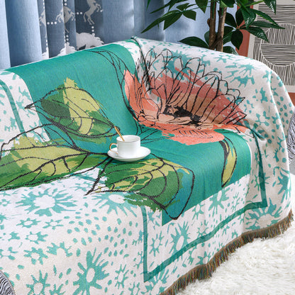 GiftoLuck Forest Park Sunflower Jacquard Woven Picnic Tapestry Sofa Throw Blanket