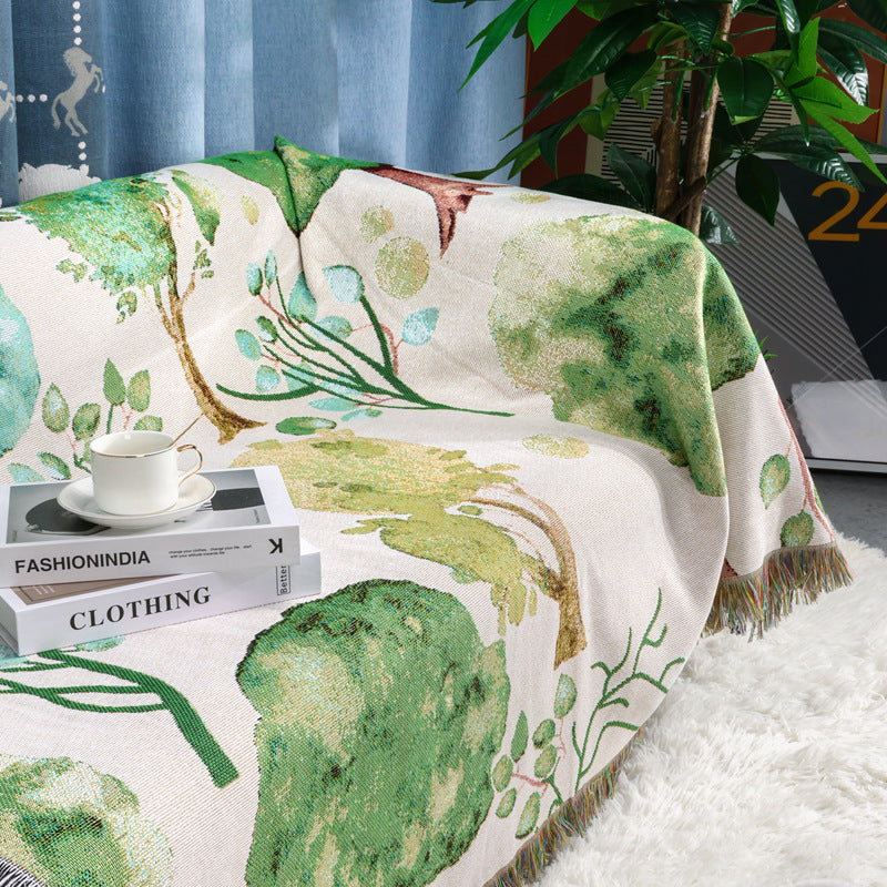 GiftoLuck Forest Park Sunflower Jacquard Woven Picnic Tapestry Sofa Throw Blanket