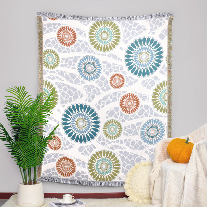 GiftoLuck Forest Park Sunflower Jacquard Woven Picnic Tapestry Sofa Throw Blanket