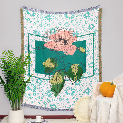GiftoLuck Forest Park Sunflower Jacquard Woven Picnic Tapestry Sofa Throw Blanket