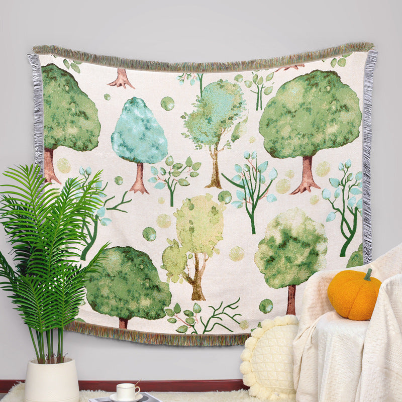 GiftoLuck Forest Park Sunflower Jacquard Woven Picnic Tapestry Sofa Throw Blanket