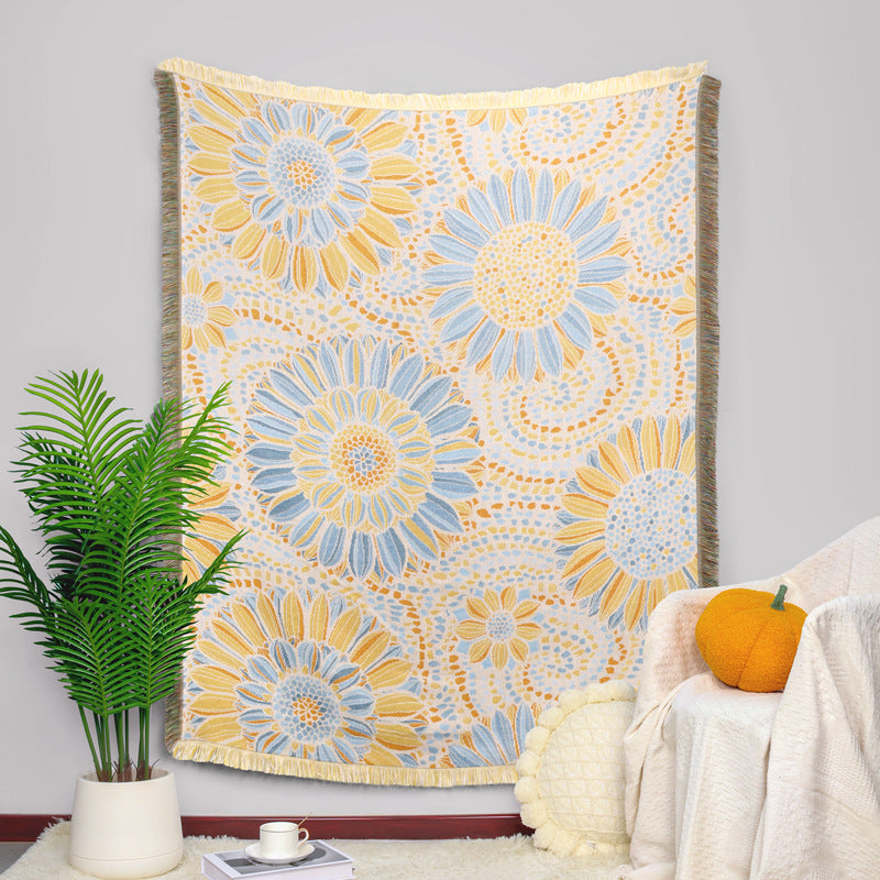 GiftoLuck Forest Park Sunflower Jacquard Woven Picnic Tapestry Sofa Throw Blanket