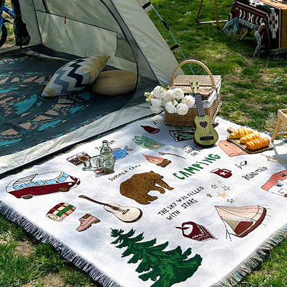 GiftoLuck Jacquard Woven Camping Picnic Tapestry Throw Blanket for Sofa and Outdoors