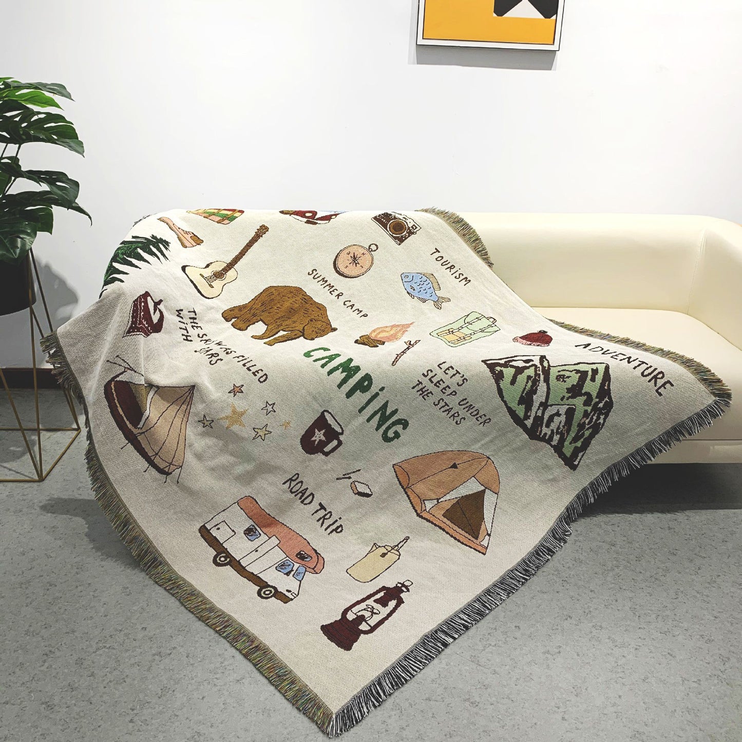 GiftoLuck Jacquard Woven Camping Picnic Tapestry Throw Blanket for Sofa and Outdoors