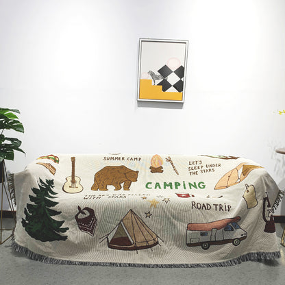 GiftoLuck Jacquard Woven Camping Picnic Tapestry Throw Blanket for Sofa and Outdoors