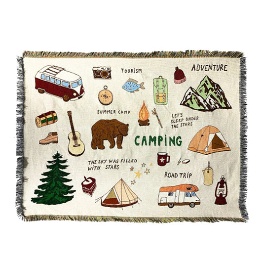 GiftoLuck Jacquard Woven Camping Picnic Tapestry Throw Blanket for Sofa and Outdoors