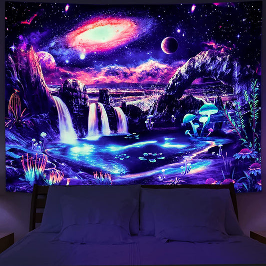 GiftoLuck Love of Star Galaxy Tapestry Purple Light Wall Hanging Cloth, Party Room Background Wall Blanket, Wall Art Tapestry for Living Room & Bedroom Home Decor