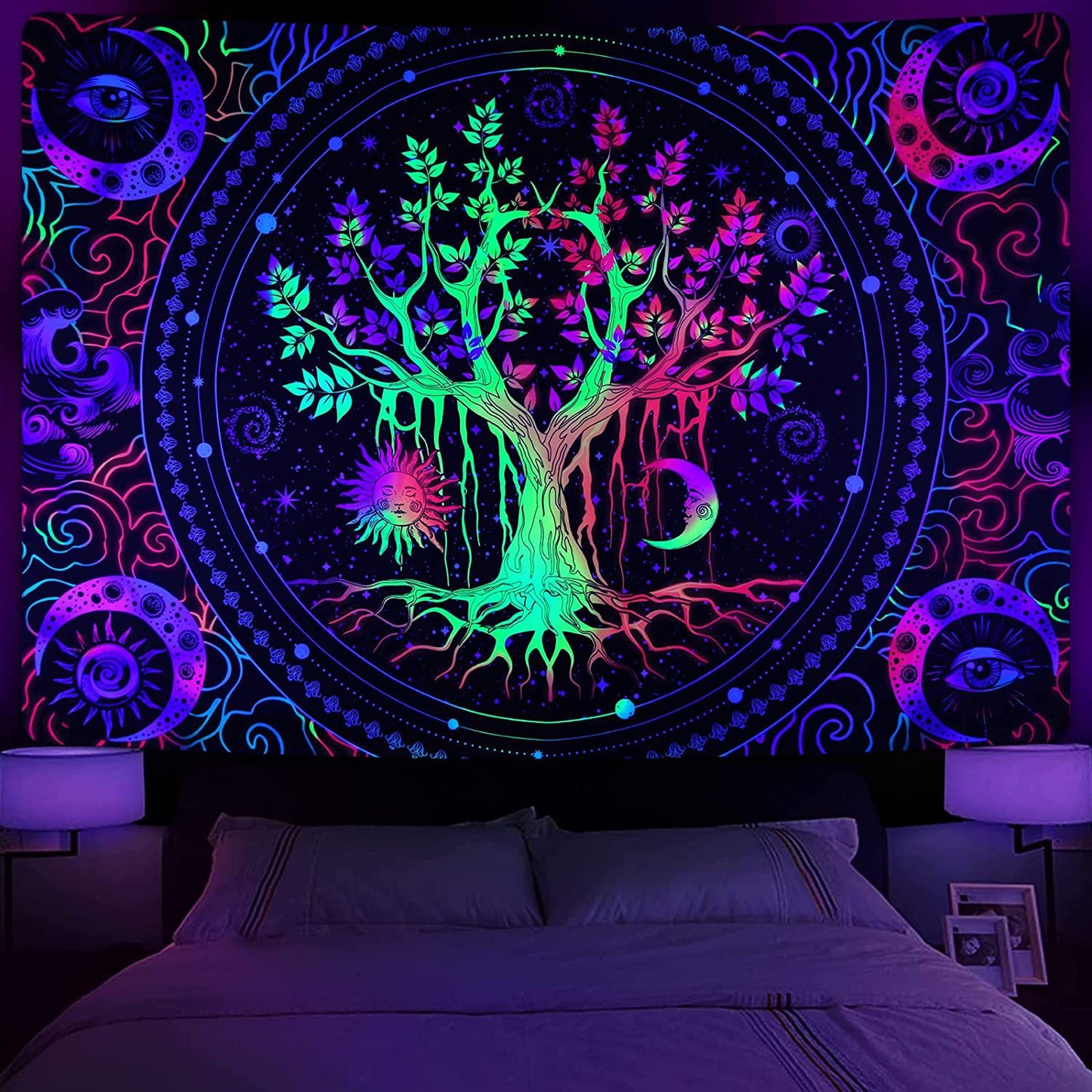 GiftoLuck Love of Star Galaxy Tapestry Purple Light Wall Hanging Cloth, Party Room Background Wall Blanket, Wall Art Tapestry for Living Room & Bedroom Home Decor
