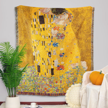 GiftoLuck “The Kiss” Jacquard Woven Art Tapestry Throw Blanket
