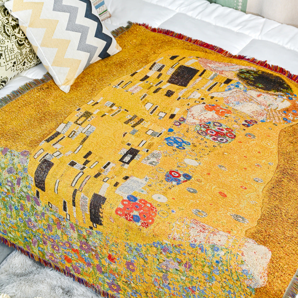 GiftoLuck “The Kiss” Jacquard Woven Art Tapestry Throw Blanket