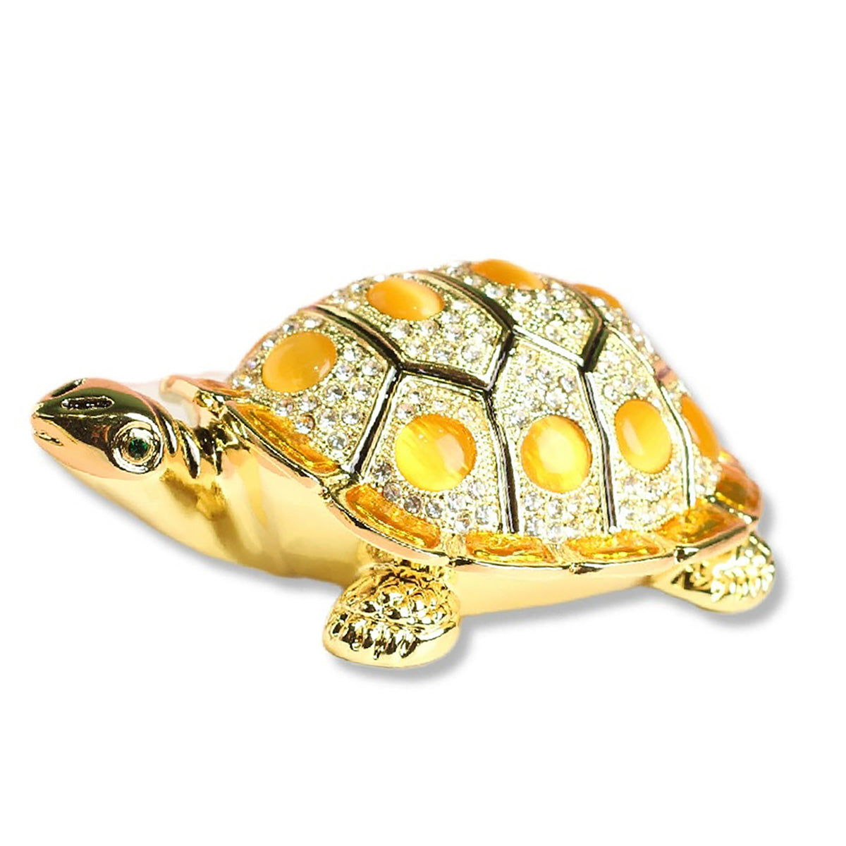 GiftoLuck Longevity Wish Turtle Metal Jewelry Box with Gemstone Accents