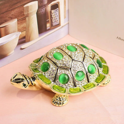 GiftoLuck Longevity Wish Turtle Metal Jewelry Box with Gemstone Accents