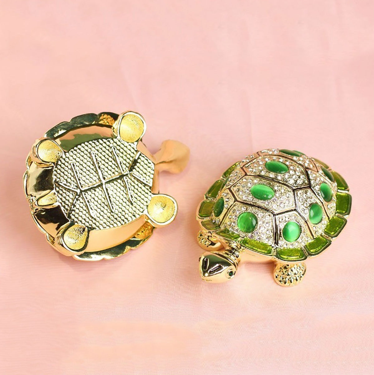 GiftoLuck Longevity Wish Turtle Metal Jewelry Box with Gemstone Accents