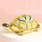 GiftoLuck Longevity Wish Turtle Metal Jewelry Box with Gemstone Accents